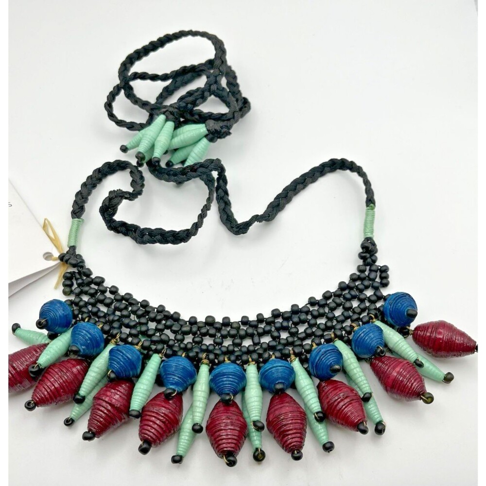 Necklace Bib Uganda Native Blue & Purple Noonday Collection 44" Adjustable